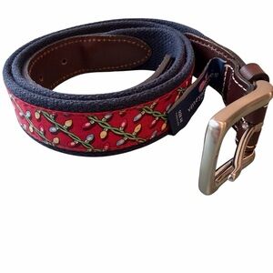 Vineyard Vines Holiday Lights Canvas Belt Size 36 | Leather Trim | Made in USA